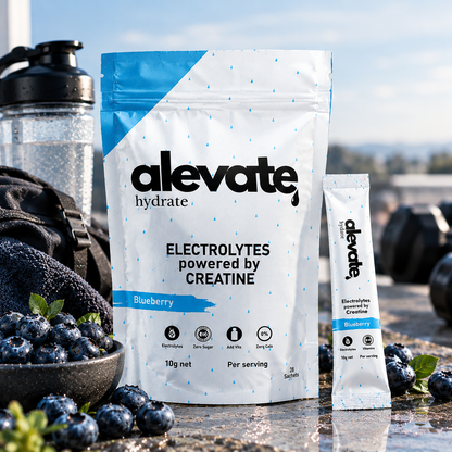 Alevate Hydrate Electrolyte & Creatine Drink Mix – Blueberry – 28 Stick Packs